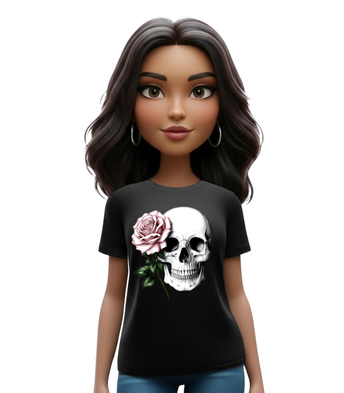 μαύρο t-shirt Deadly Skull με dark floral skull design