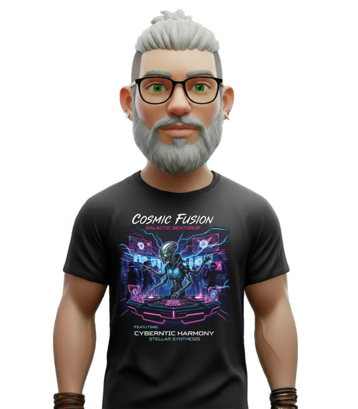 Μαύρο t-shirt cosmic fusion με sci-fi cyberpunk σχέδιο