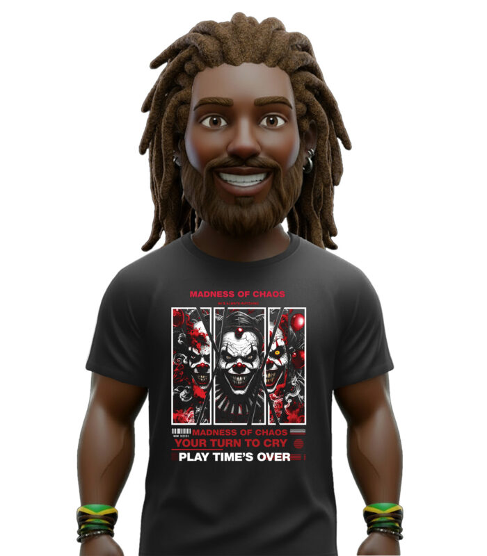 Μαύρο t-shirt madness of chaos με horror σχέδιο clown