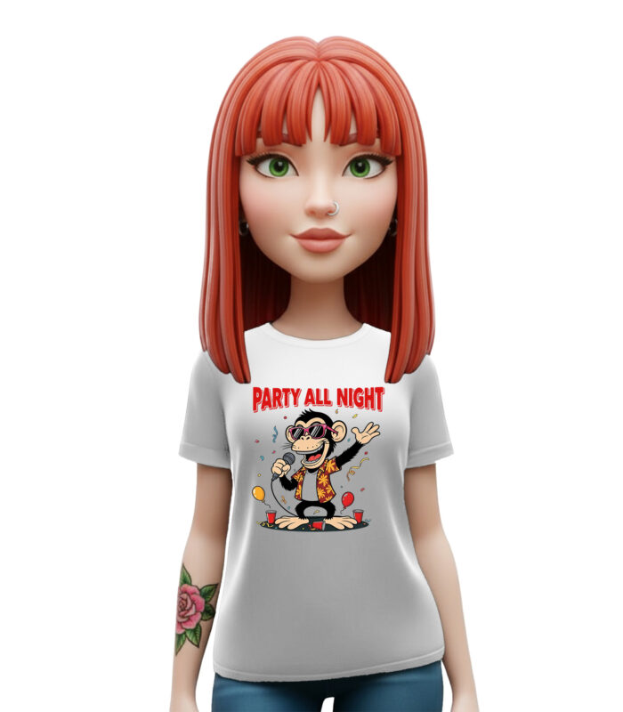 λευκό t-shirt Party All Night με fun cartoon design και party αισθητική