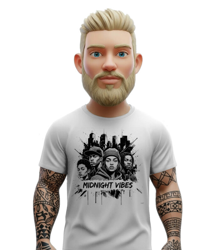 λευκό t-shirt midnight vibes με urban σχέδιο νυχτερινής πόλης