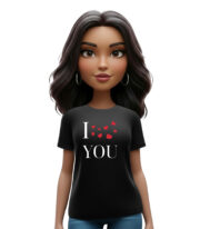 μαύρο ή λευκό t-shirt i love you με minimal σχέδιο και κόκκινες καρδιές