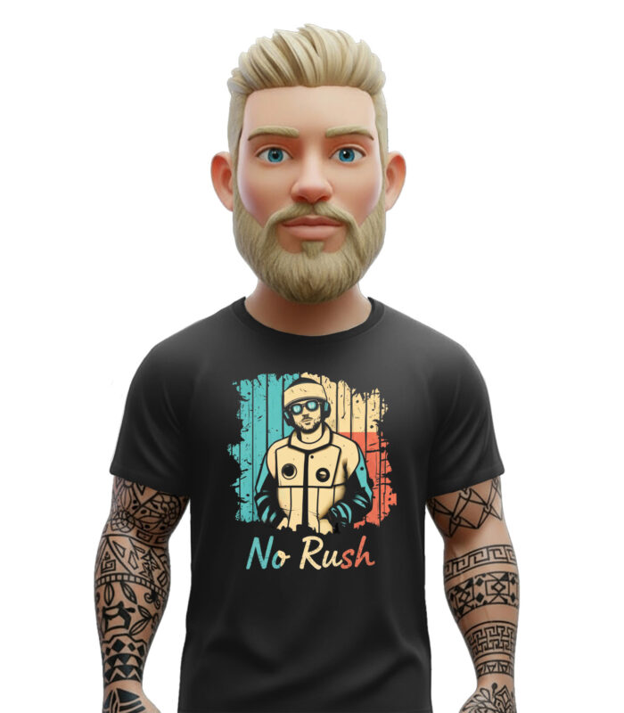 No Rush t-shirt μαύρο με χαλαρό χαρακτήρα και vintage σχέδιο