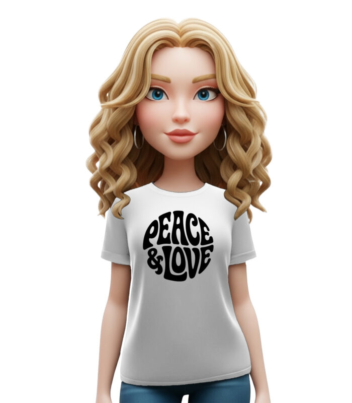 λευκό t-shirt peace and love με retro typography σχέδιο