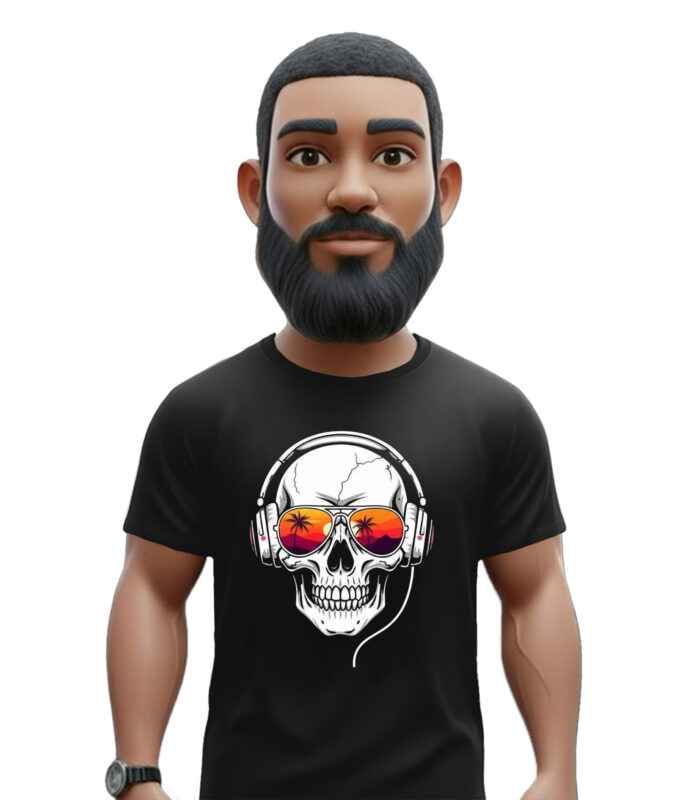 μαύρο t-shirt skull sunset με graphic design και γυαλιά με ηλιοβασίλεμα